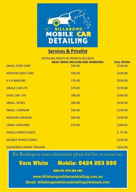 Mobile Detailing Price List Template